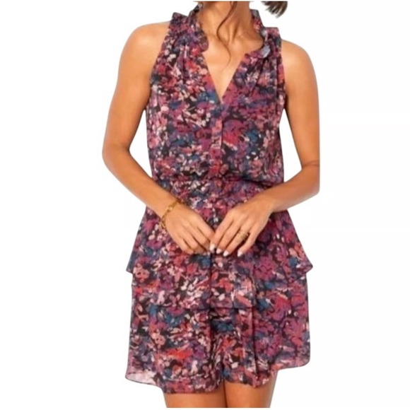 Evereve Josie Floral Ruffle Tiered Sleeveless Mini Dress Size Large - Picture 1 of 7